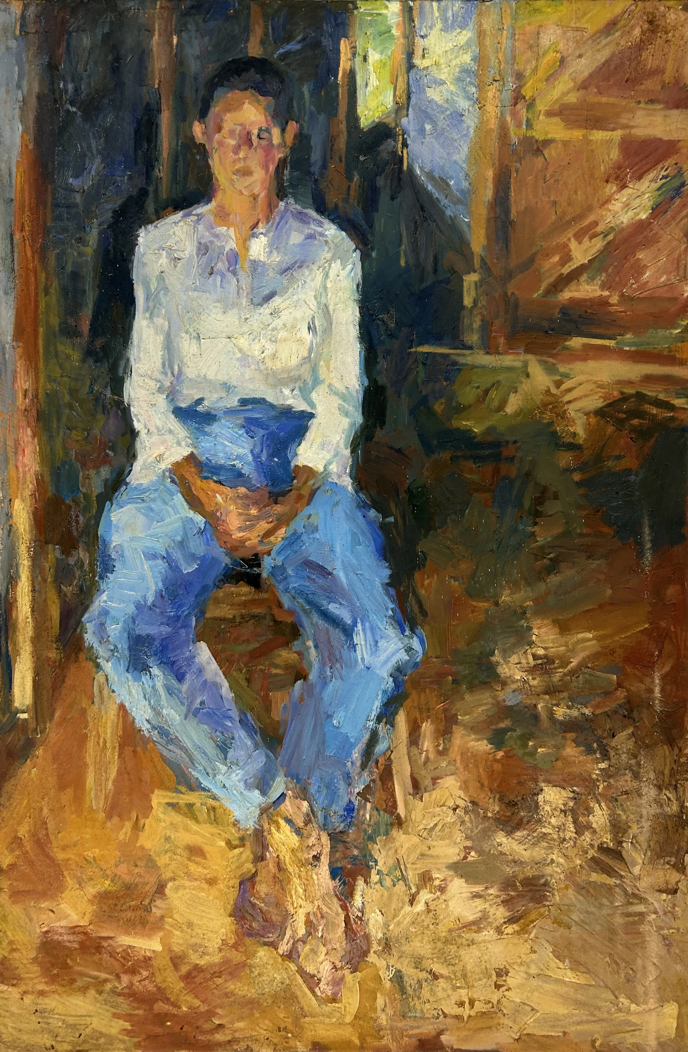 Woman in Blue Jeans in Shed